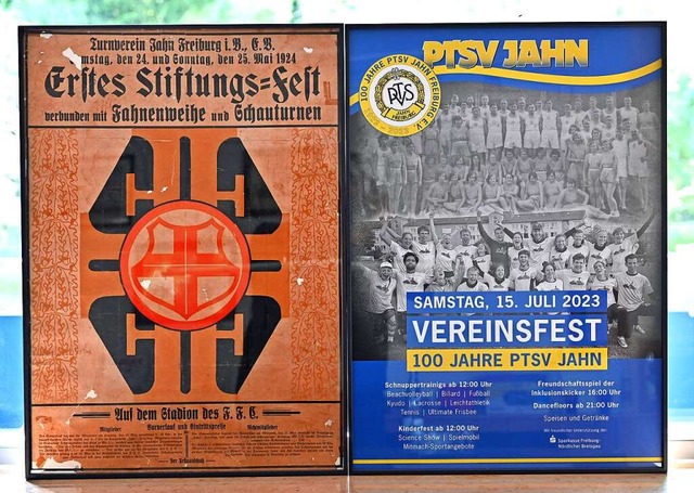 Das erste Festplakat des PTSV Jahn Freiburg und das jngste  | Foto: Michael Bamberger