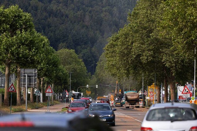 Die Baustelle an der Freiburger Strae...gt regelmig fr lngere Wartezeiten.  | Foto: Patrik Mller