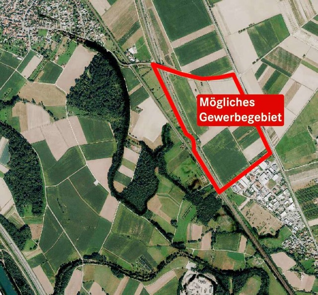 Ein Teil der  gekennzeichneten Flche ... als Gewerbegebiet ausgewiesen werden.  | Foto: Geobasisdaten  LGL, www.lgl-bw.de