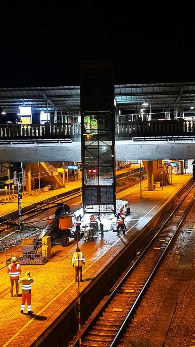 Das Schachtgerst fr Aufzug 4 steht.  | Foto: Freiburger Verkehrs-AG