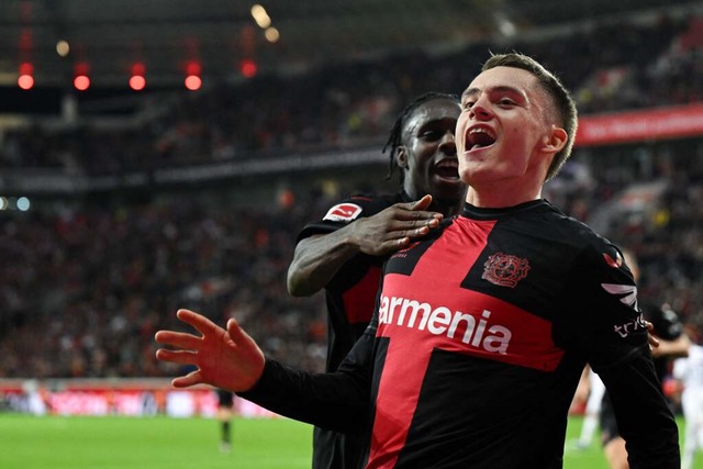 Leverkusens Wirtz bejubelt das 1:0 fr die Werkself.  | Foto: INA FASSBENDER (AFP)