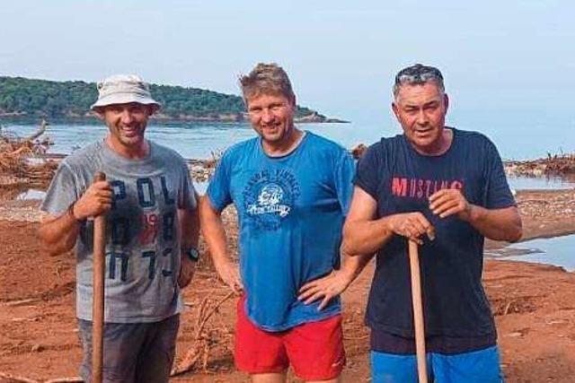 Drei Freunde aus Friesenheim helfen im berschwemmten Urlaubsort in Griechenland