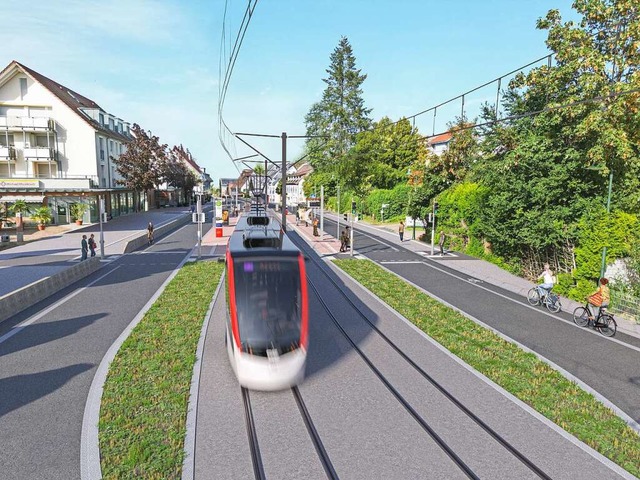 Visualisierung - so knnte die Straenbahn das Ortsbild Gundelfingens prgen.  | Foto: Visualisierung: Link 3D