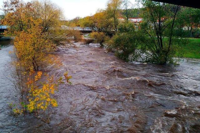 Dauerregen lsst Pegel der Wiese in Lrrach anschwellen - Fu- und Radweg gesperrt