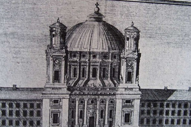 Der Kupferstich von Peter Mayer zeigt ...hen Entwurf der Kuppelkirche von 1772.  | Foto: Foto/Repro Thmoas Mutter