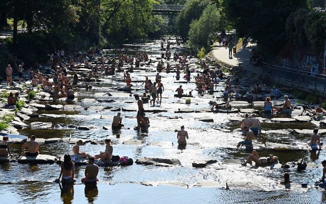 Ein khler Spot an heien Tagen:  Die Dreisam unterhalb der Schwabentorbrcke   | Foto: Rita Eggstein