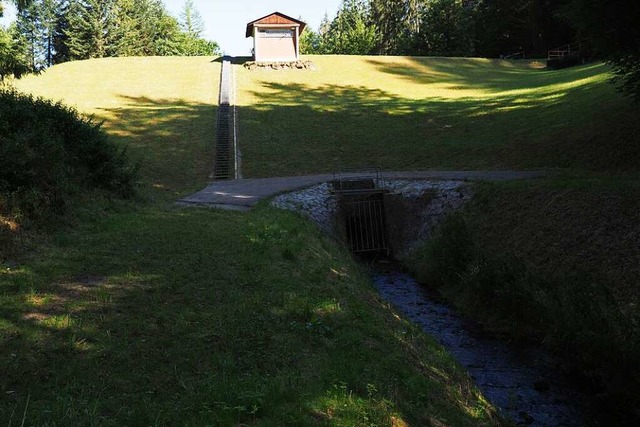 Das Rckhaltebecken Goldbrunnen im Ble...us dem Sommer 2022, wird 2024 saniert.  | Foto: Michael Haberer