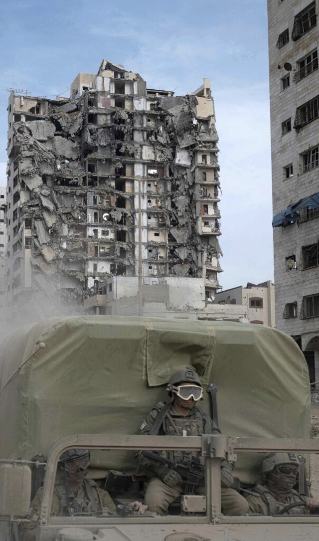 Israelische Soldaten vor zerstrten Gebuden im Gazastreifen  | Foto: AHIKAM SERI (AFP)