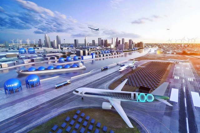 Sieht so der Flughafen der Zukunft aus? Ein Modell mit Wasserstofftanks  | Foto: DLR