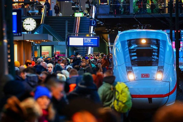 Zahlreiche Reisende warten auf einem v... Hamburger Hauptbahnhof auf ihren Zug.  | Foto: Christian Charisius (dpa)