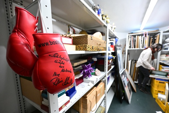 Boxhandschuhe von Regina Halmich gehr... die in der Villa Reitzenstein lagern.  | Foto: Bernd Weibrod (dpa)