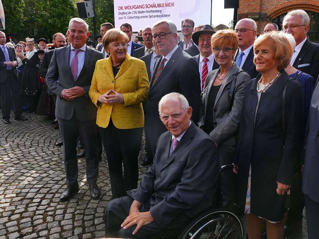 75. Geburtstag in Offenburg: Wolfgang Schuble mit Angela Merkel und Jean-Claude Juncker