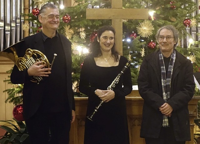 Der Hornist Heiner Krause, die Klarine...in der St. Galluskirche das Neue Jahr.  | Foto: Roswitha Frey