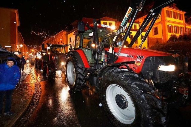 Bei einer Demonstration im bayerischen...m 2. Januar Traktoren durch die Stadt.  | Foto: Heiko Becker (dpa)