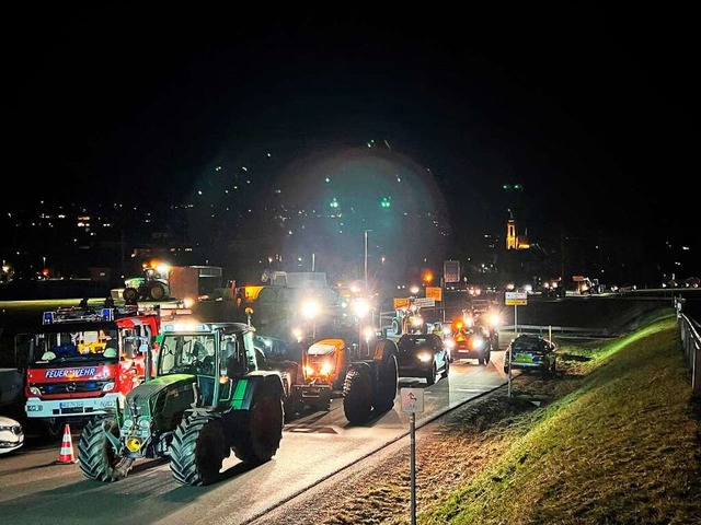 Rund eine Stunde lang rollten die Traktoren im Neustdter Bildstckle an.  | Foto: Tanja Bury