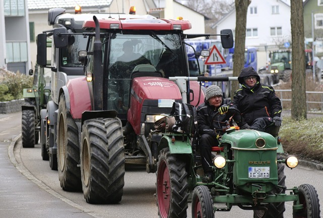 Egal, ob gro oder klein: Hunderte Lan...hren Traktoren in die Protestzge ein.  | Foto: Katharina Kubon