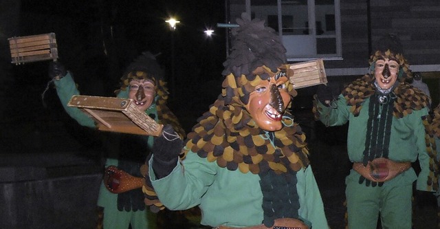 Die Zunftmitglieder der Narrenzunft Ta...nften Jahreszeit aus ihren Verstecken.  | Foto: Stefan Pichler