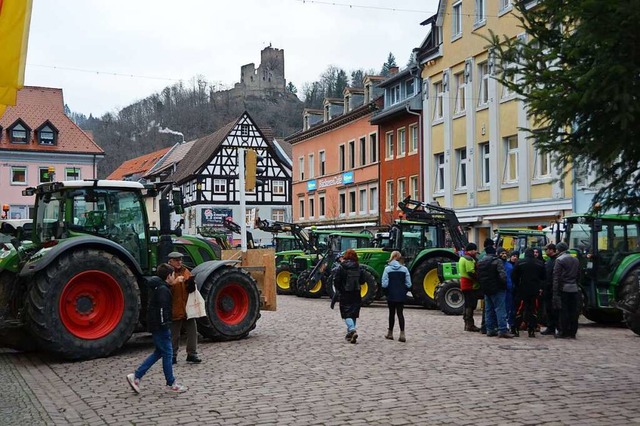 Traktoren haben am Montagnachmittag den Marktplatz in Waldkirch blockiert.  | Foto: Felix Lieschke-Salunkhe