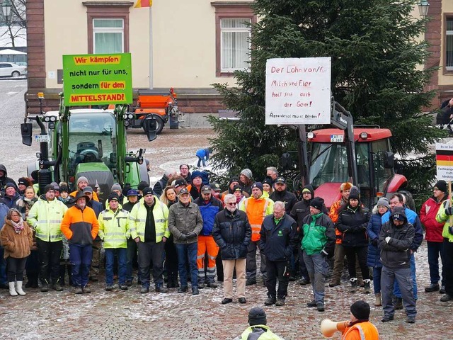 Rund 200 Bauern haben sich in Bad Sck...zu einer kurzen Kundgebung versammelt.  | Foto: Michael Gottstein