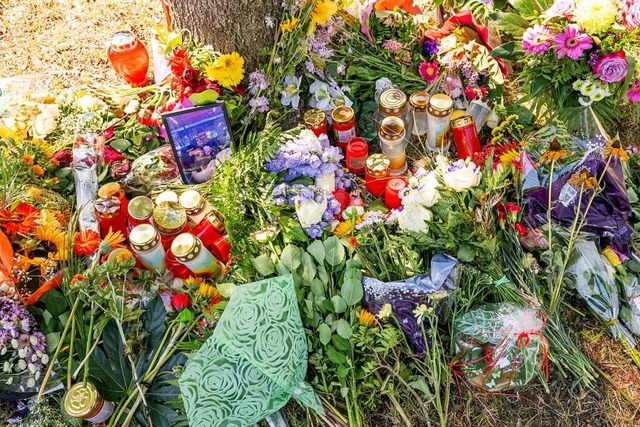 Kerzen und Blumen erinnern an die 23-j...er Nhe eines Waldes umgebracht wurde.  | Foto: Peter Kneffel (dpa)