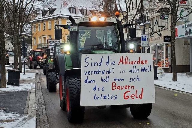 Bauernproteste wie hier in Titisee-Neu...n Landwirtschaftlichen Hauptverbandes.  | Foto: Stefan Mertlik