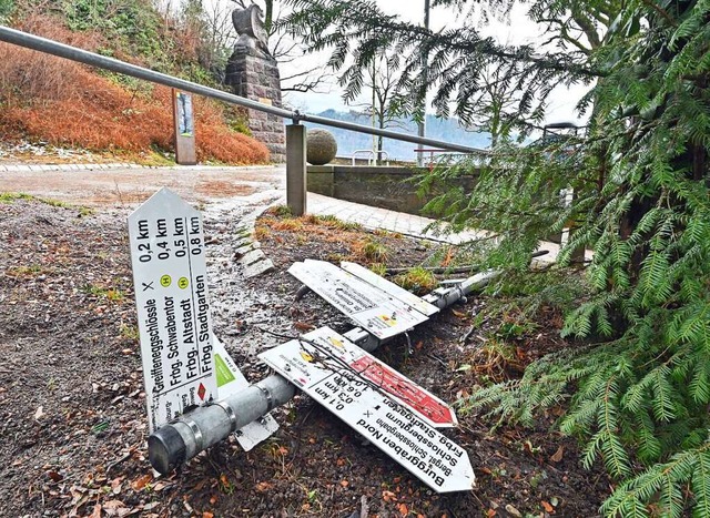 Der Wegweiser wurde gewaltsam rausgerissen.  | Foto: Michael Bamberger