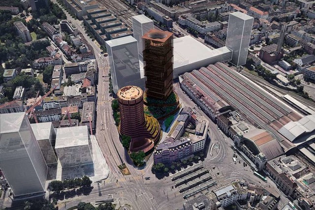 Die Visualisierung zeigt oberhalb des ...k und oben das neue Nauentor in Basel.  | Foto: Bank for International Settlements
