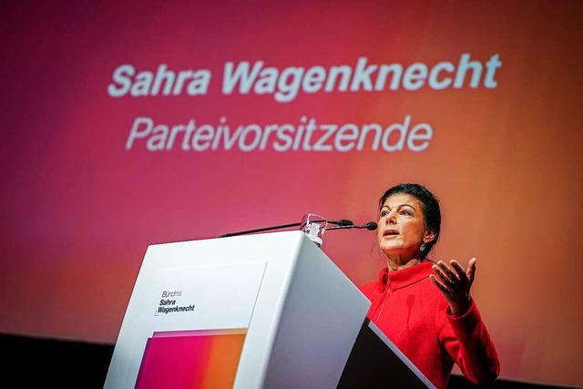 Sahra Wagenknecht, Parteivorsitzende, ...fr Vernunft und Gerechtigkeit&#8220;.  | Foto: Kay Nietfeld (dpa)