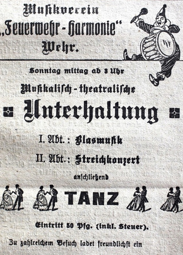 Vor 100 Jahren lud der Musikverein &#8...per Zeitungsanzeige zur Fasnacht ein.   | Foto: Hansjrg Bader