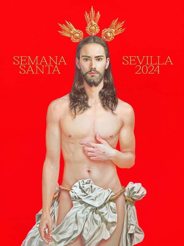 Das Jesus-Bild auf dem Plakat zur Semana Santa in Sevilla (Ausschnitt)  | Foto: Uncredited (dpa)