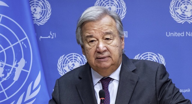 Versagt die UNO bei der Friedenssicher...nio Guterres bei einer Pressekonferenz  | Foto: Craig Ruttle (dpa)