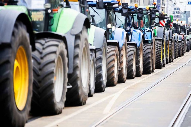 Bauernproteste mit vielen Traktoren gi...seit Wochen immer wieder. (Archivbild)  | Foto: Christoph Soeder (dpa)