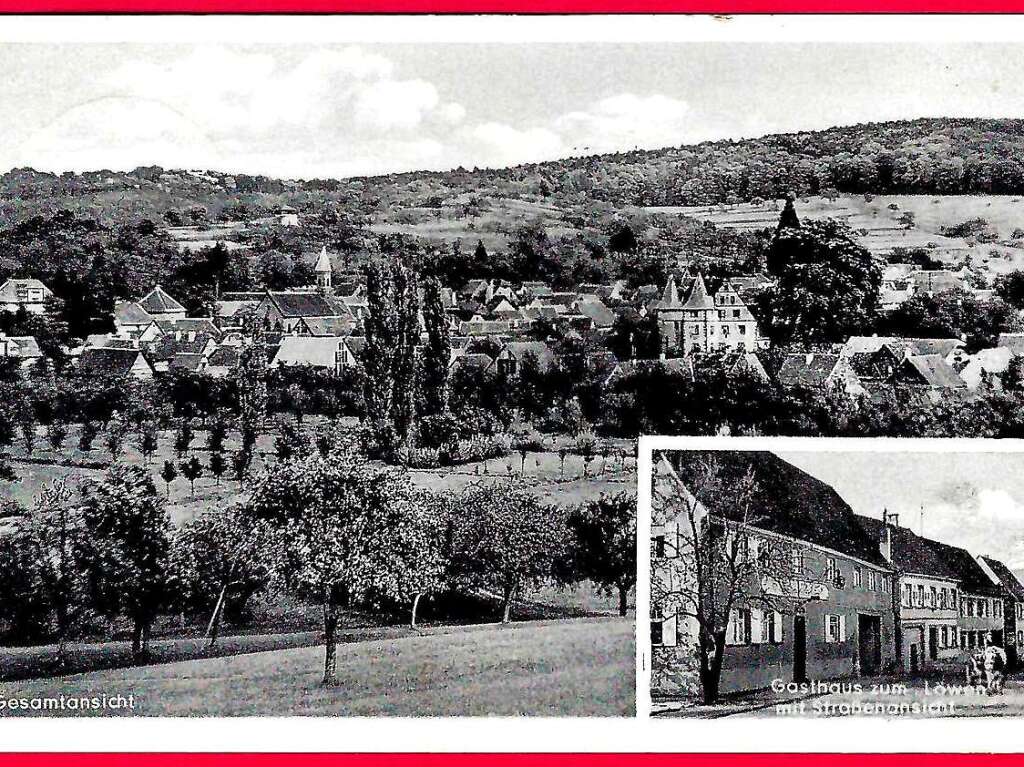 Ansichtskarte mit Gasthaus Lwen (1957)