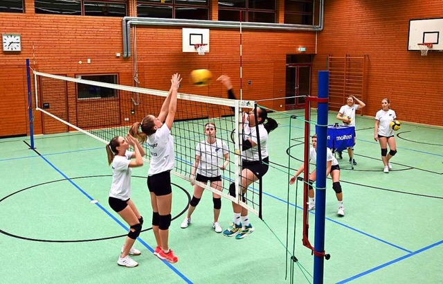 Die Volleyballerinnen des SV Waltershofen trainieren in der Steinriedhalle.  | Foto: Thomas Kunz