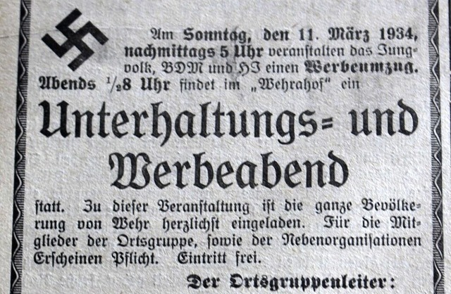 Den Wehrer Nachwuchs fr die Hitler-Ju...rbekampagnen der NSDAP vor 90 Jahren.   | Foto: Hansjrg Bader