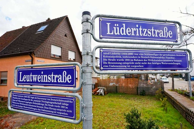 Straenschilder mit der Aufschrift Leutweinstrae und Lderitzstrae in Mannheim  | Foto: Uwe Anspach (dpa)