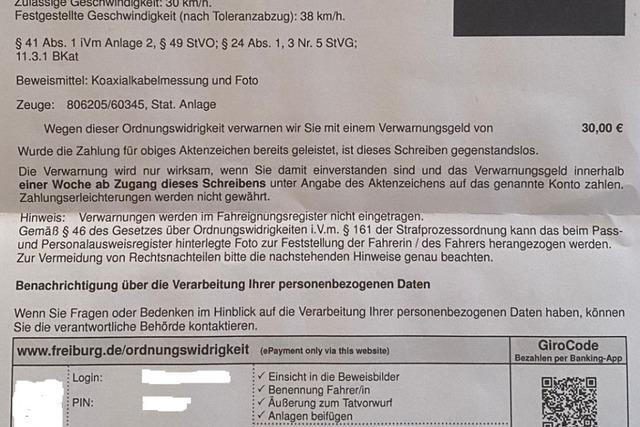 Warum dieser Strafzettel aus Freiburg einen Schweizer Verkehrssnder nervs machte