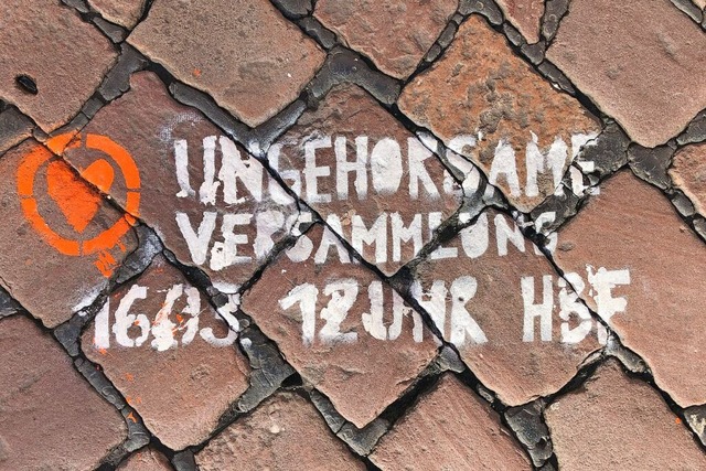 Aufruf zur ungehorsamen Versammlung auf dem Freiburger Rathausplatz.  | Foto: Ingo Schneider