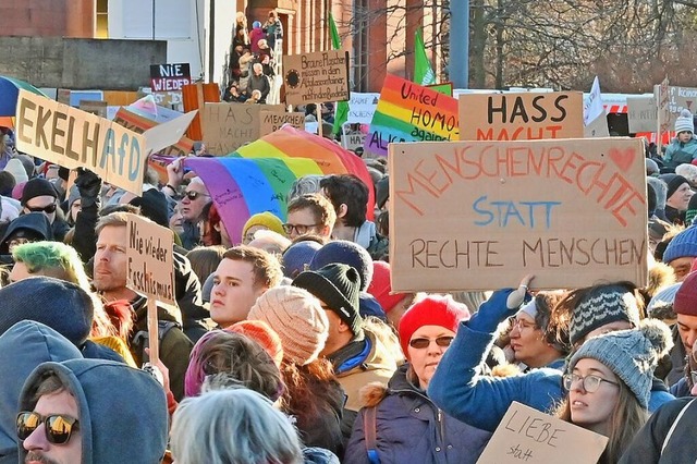 In Au soll bei einer Kundgebung am Woc...211; wie im Januar auch  in  Freiburg.  | Foto: Michael Bamberger
