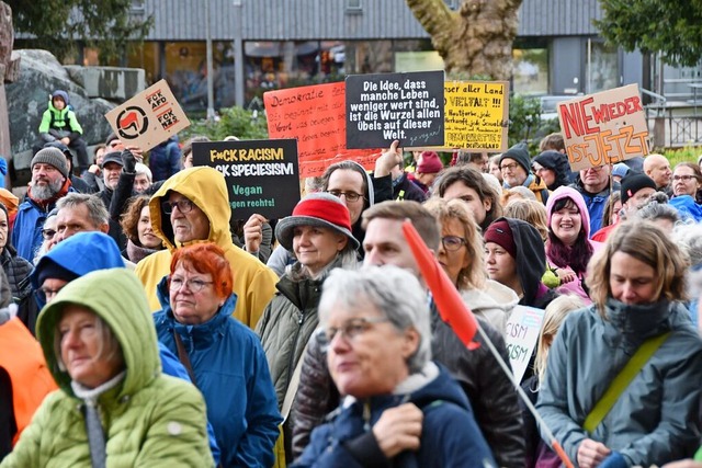 Trotz Regen und Wind demonstrieren in ... hunderte Menschen fr die Demokratie.  | Foto: Barbara Ruda