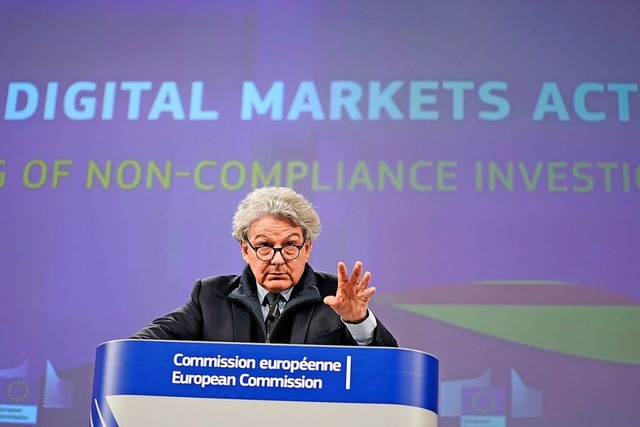 hierry Breton, EU-Kommissar fr Binnen...erenz zum Gesetz ber digitale Mrkte.  | Foto: Virginia Mayo (dpa)