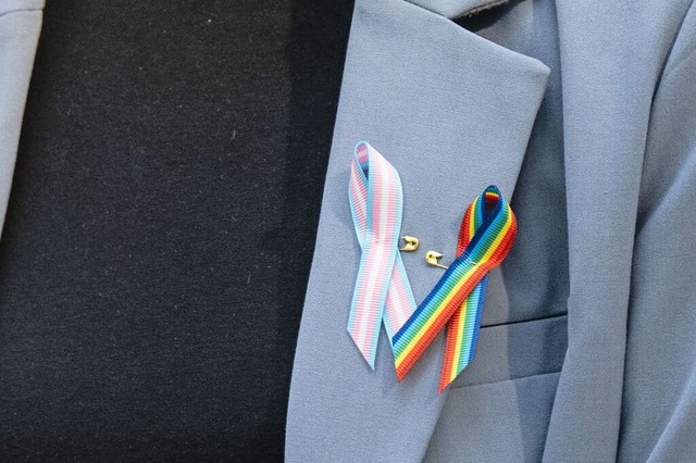 Zwei Zeichen fr Vielfalt: die Transgender- und die Regenbogenschleife  | Foto: Hannes P Albert (dpa)