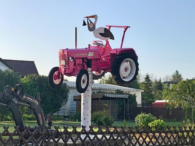 Eine rosa Traktor &#8211; und dann schwebt er auch noch beinahe.  | Foto: Jutta Schtz