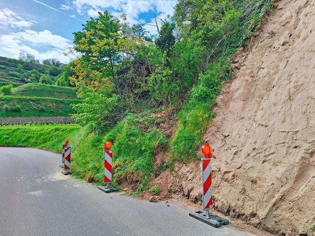 Erde und Pflanzen verengen derzeit die Fahrbahn in der Achkarrer Strae.  | Foto: Dirk Sattelberger