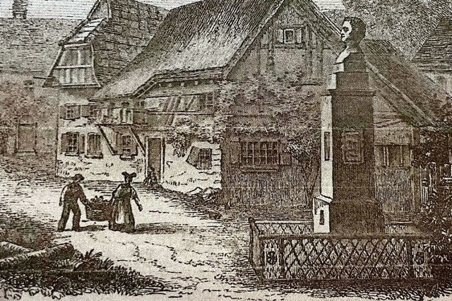 Hebelhaus mit Hebeldenkmal. Illustrati...Gartenlaube&#8220; zum Hebelfest 1860.  | Foto: Hermann Jacob