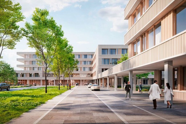 Ein Blick auf das geplante neue Lahrer Klinikum, rechts das rztehaus  | Foto: GMP International GmbH