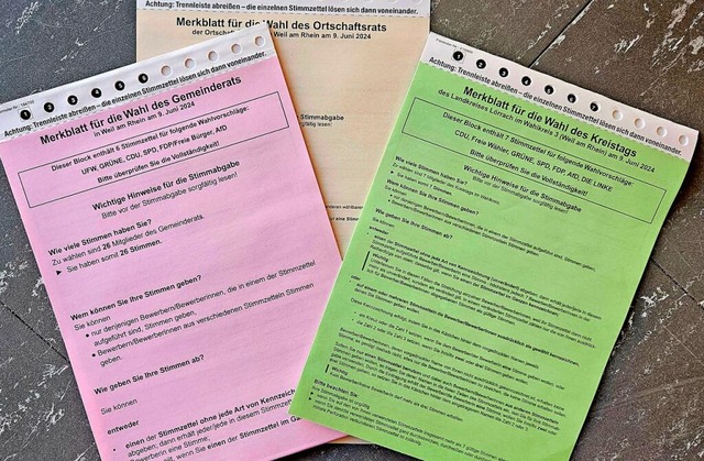 Am 9. Juni sind Kommunalwahlen in Bade...n Tagen die Wahlunterlagen verschickt.  | Foto: Stadtverwaltung Weil am Rhein