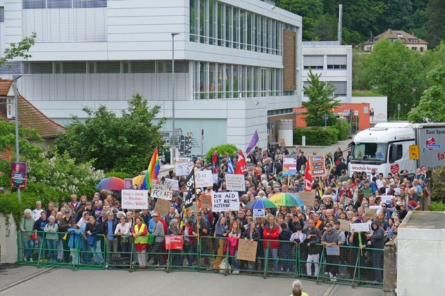 Kurz nach 18 Uhr sammelte sich bereits...anten der AfD-Kundgebung in Waldkirch.  | Foto: Philipp Peters