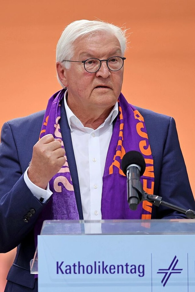 Bundesprsident Frank-Walter Steinmeie...3. Deutschen Katholikentags in Erfurt.  | Foto: Jan Woitas (dpa)