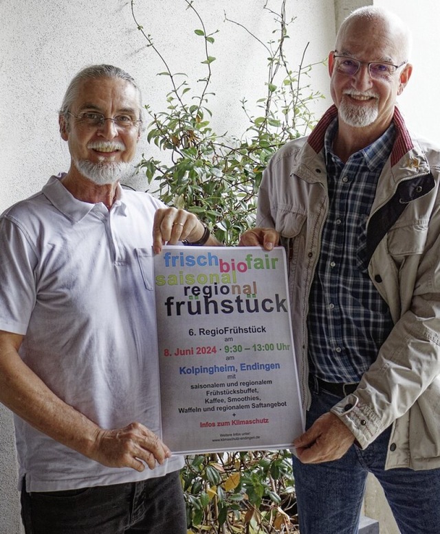 Achim Lott (l.) und Manfred Schler fr...egio-Frhstck am 8. Juni in Endingen.  | Foto: Ruth Seitz